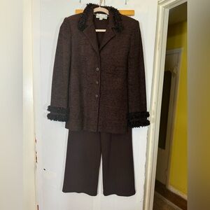 St. John Couture Black/Brown 'Tweed Knit w/Eyelash Fringe 2-Piece Suit